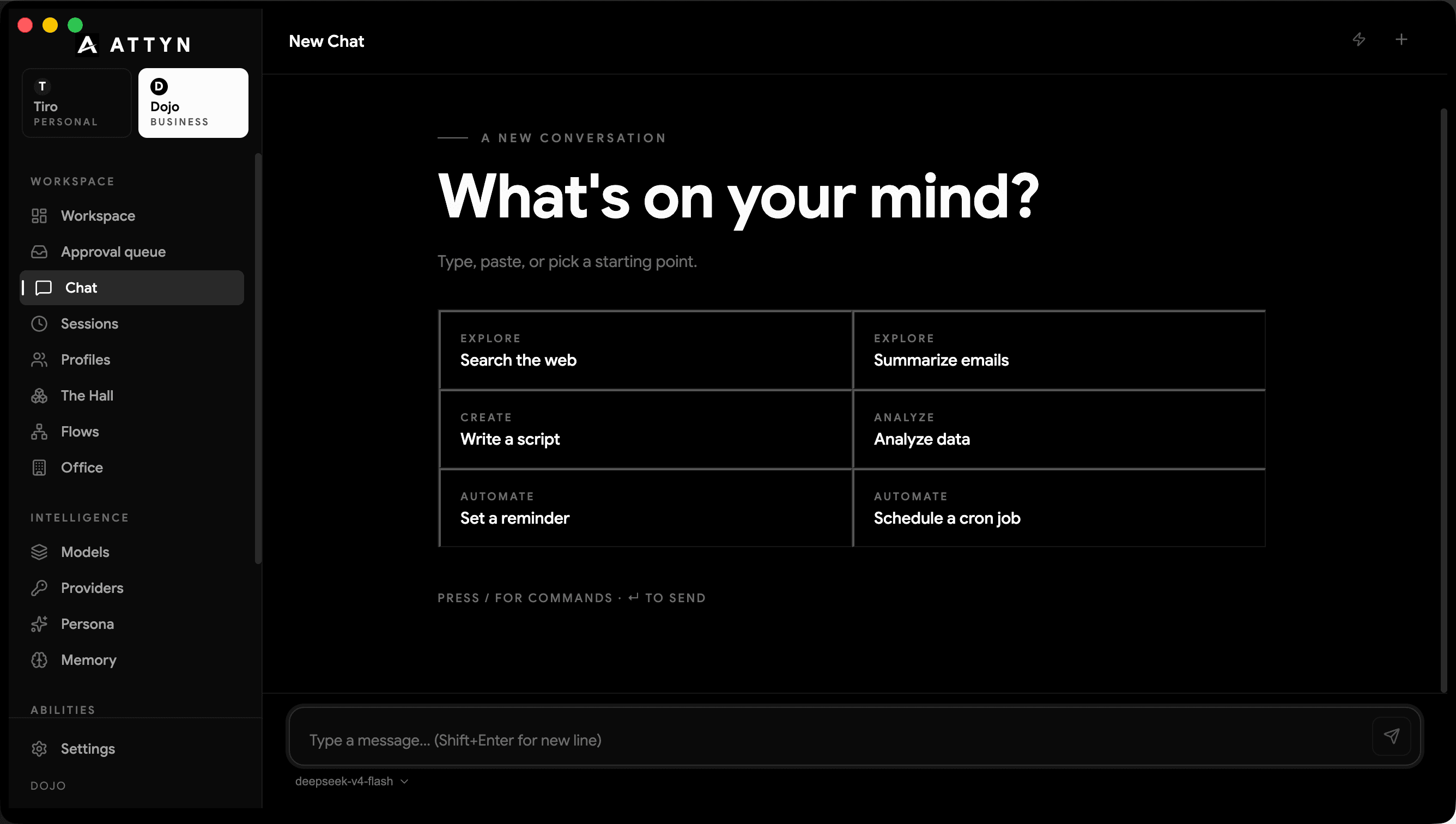 The Attyn desktop app — Tiro's run-of-show for the day